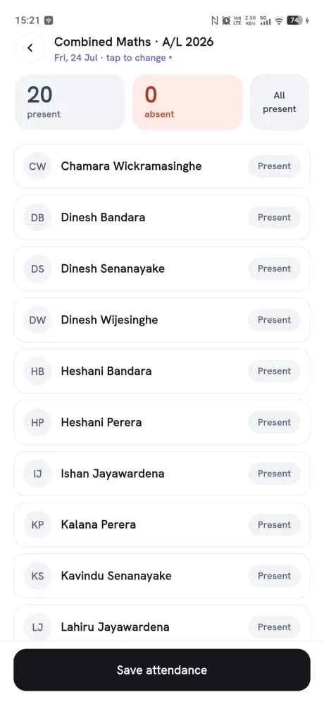 TuitionHub — Mark the whole room without hunting for a name